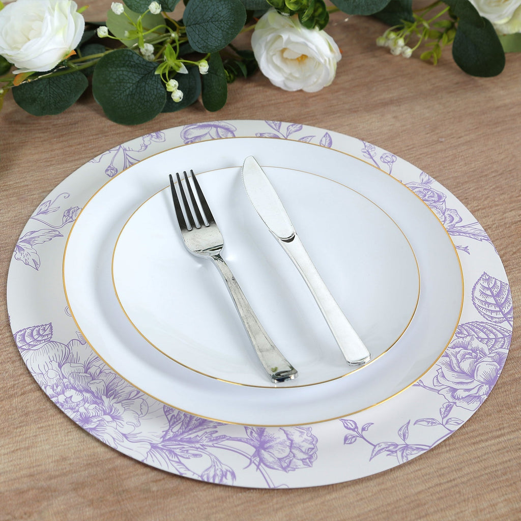 10 - Pack Disposable Table Placemats in French Toile Print 13" in White/Matte Lavender - Chic Floral Cardboard Placemats for Stylish Table Setting - Bell Racket Store