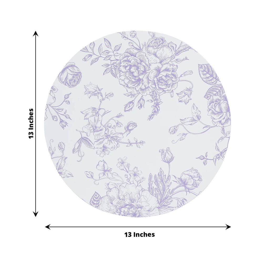 10 - Pack Disposable Table Placemats in French Toile Print 13" in White/Matte Lavender - Chic Floral Cardboard Placemats for Stylish Table Setting - Bell Racket Store