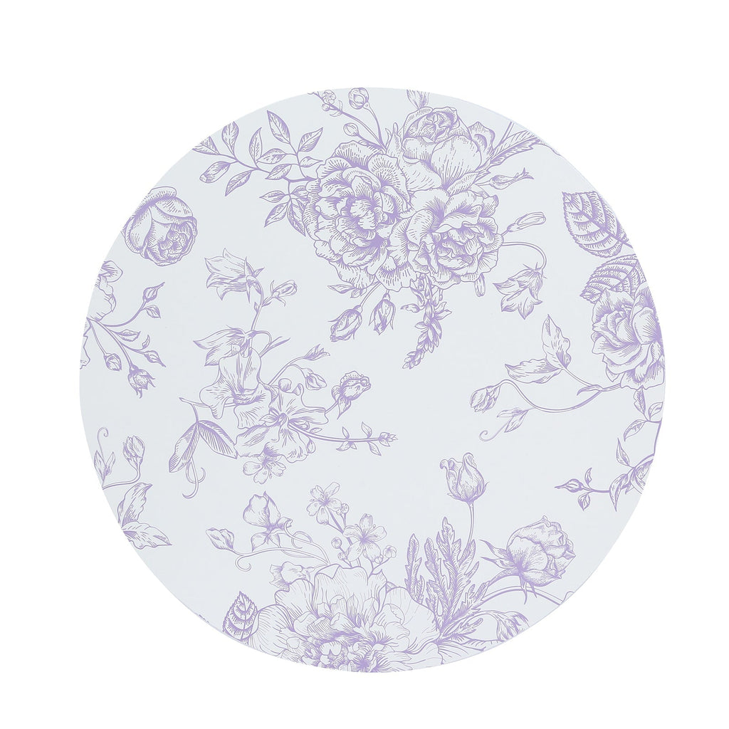 10 - Pack Disposable Table Placemats in French Toile Print 13" in White/Matte Lavender - Chic Floral Cardboard Placemats for Stylish Table Setting - Bell Racket Store