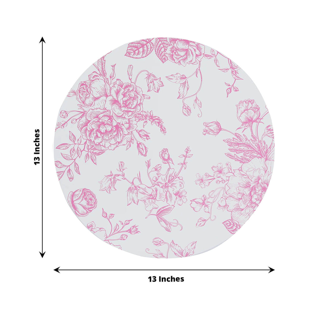 10 - Pack Disposable Table Placemats in French Toile Print 13" in White/Matte Pink - Chic Floral Cardboard Placemats for Stylish Table Setting - Bell Racket Store