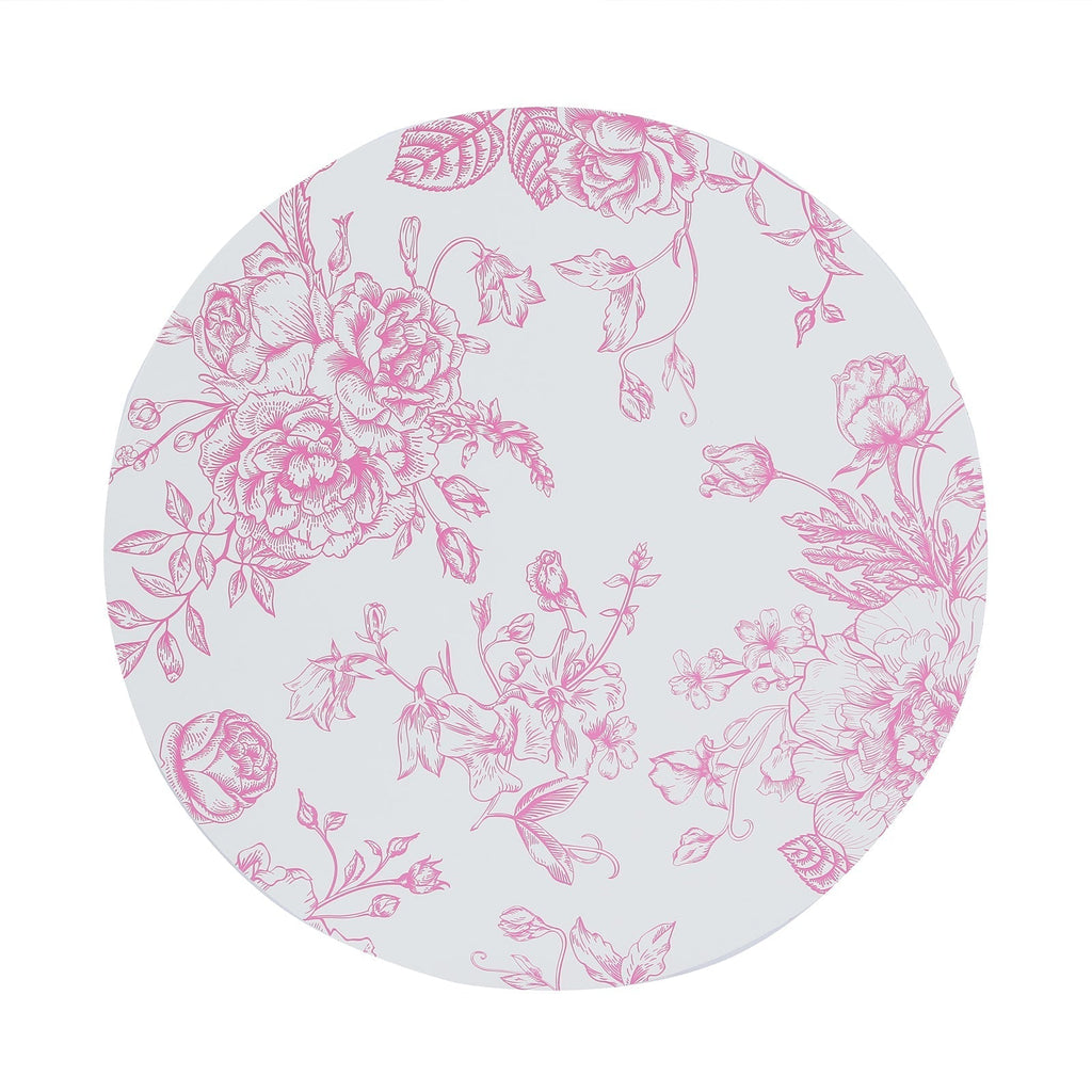 10 - Pack Disposable Table Placemats in French Toile Print 13" in White/Matte Pink - Chic Floral Cardboard Placemats for Stylish Table Setting - Bell Racket Store