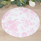 10 - Pack Disposable Table Placemats in French Toile Print 13" in White/Matte Pink - Chic Floral Cardboard Placemats for Stylish Table Setting - Bell Racket Store