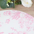 10 - Pack Disposable Table Placemats in French Toile Print 13" in White/Matte Pink - Chic Floral Cardboard Placemats for Stylish Table Setting - Bell Racket Store