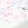 10 - Pack Disposable Table Placemats in French Toile Print 13" in White/Matte Pink - Chic Floral Cardboard Placemats for Stylish Table Setting - Bell Racket Store