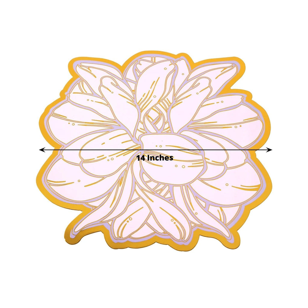10 - Pack Disposable Table Placemats in Lavender with Peony Flower Print & Gold Foil Edges - Lilac 300GSM Floral Cardboard Placemats for Dinner Parties & Gatherings 14" - Bell Racket Store