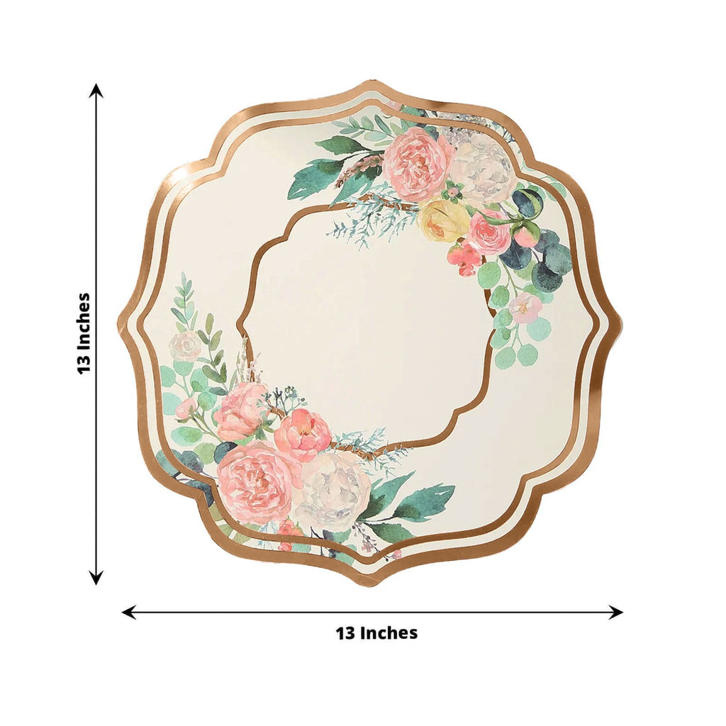 10 - Pack Disposable Table Placemats in White with Peony Flowers Print & Rose Gold 13" - Bell Racket Store