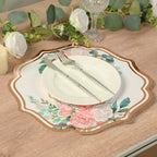 10 - Pack Disposable Table Placemats in White with Peony Flowers Print & Rose Gold 13" - Bell Racket Store