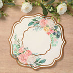 10 - Pack Disposable Table Placemats in White with Peony Flowers Print & Rose Gold 13" - Bell Racket Store