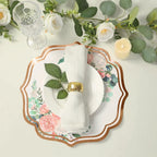 10 - Pack Disposable Table Placemats in White with Peony Flowers Print & Rose Gold 13" - Bell Racket Store