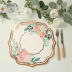 10 - Pack Disposable Table Placemats in White with Peony Flowers Print & Rose Gold 13" - Bell Racket Store