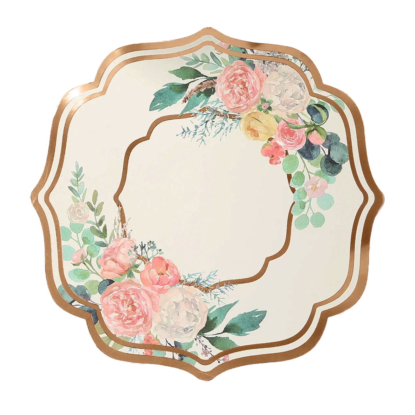 10 - Pack Disposable Table Placemats in White with Peony Flowers Print & Rose Gold 13" - Bell Racket Store