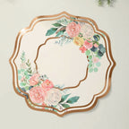 10 - Pack Disposable Table Placemats in White with Peony Flowers Print & Rose Gold 13" - Bell Racket Store