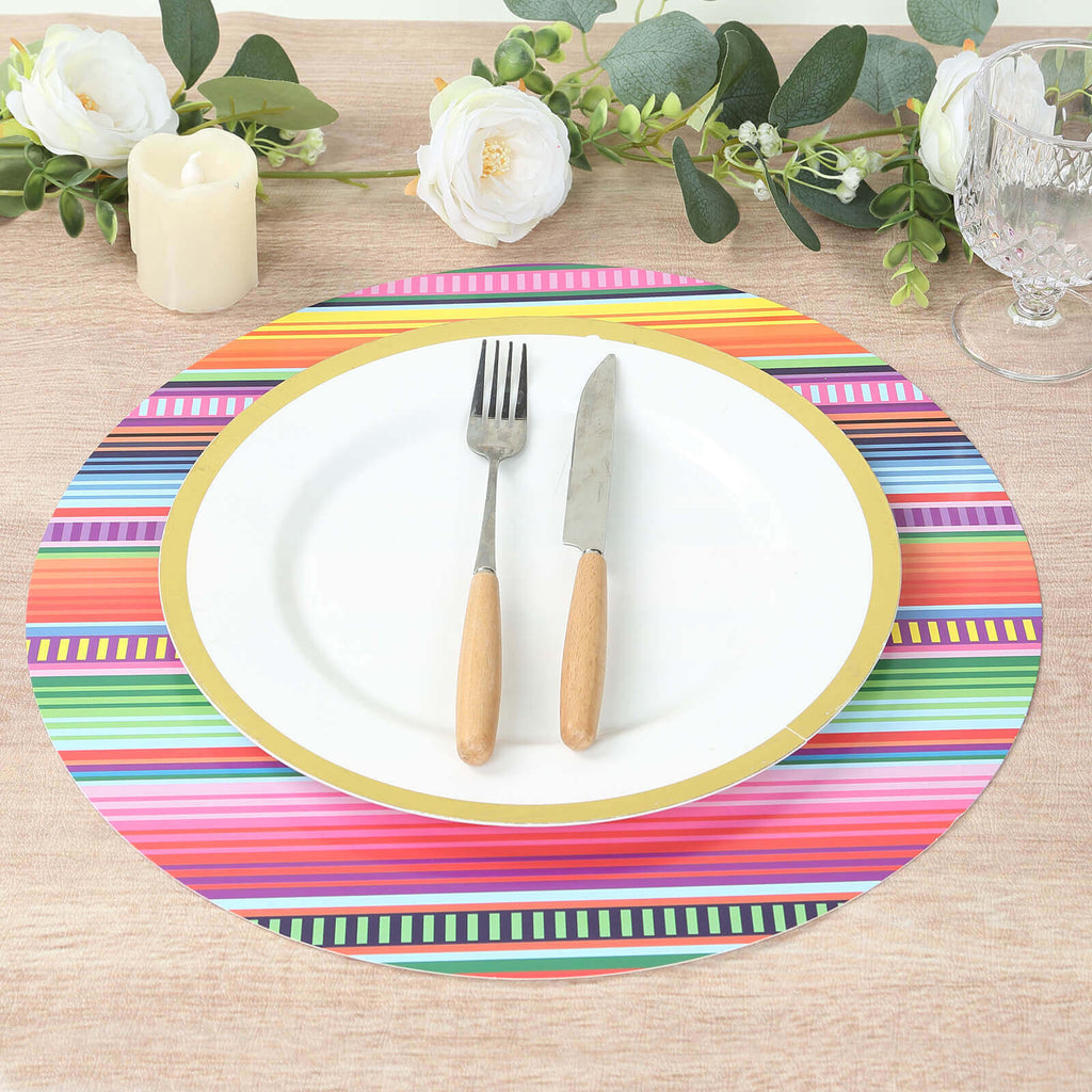 10 - Pack Disposable Table Placemats with Multicolor Mexican Serape Fiesta Striped Print - 300GSM Festive Paper Placemats for Cinco de Mayo & Mexican - Themed Events 13" - Bell Racket Store