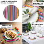 10 - Pack Disposable Table Placemats with Multicolor Mexican Serape Fiesta Striped Print - 300GSM Festive Paper Placemats for Cinco de Mayo & Mexican - Themed Events 13" - Bell Racket Store