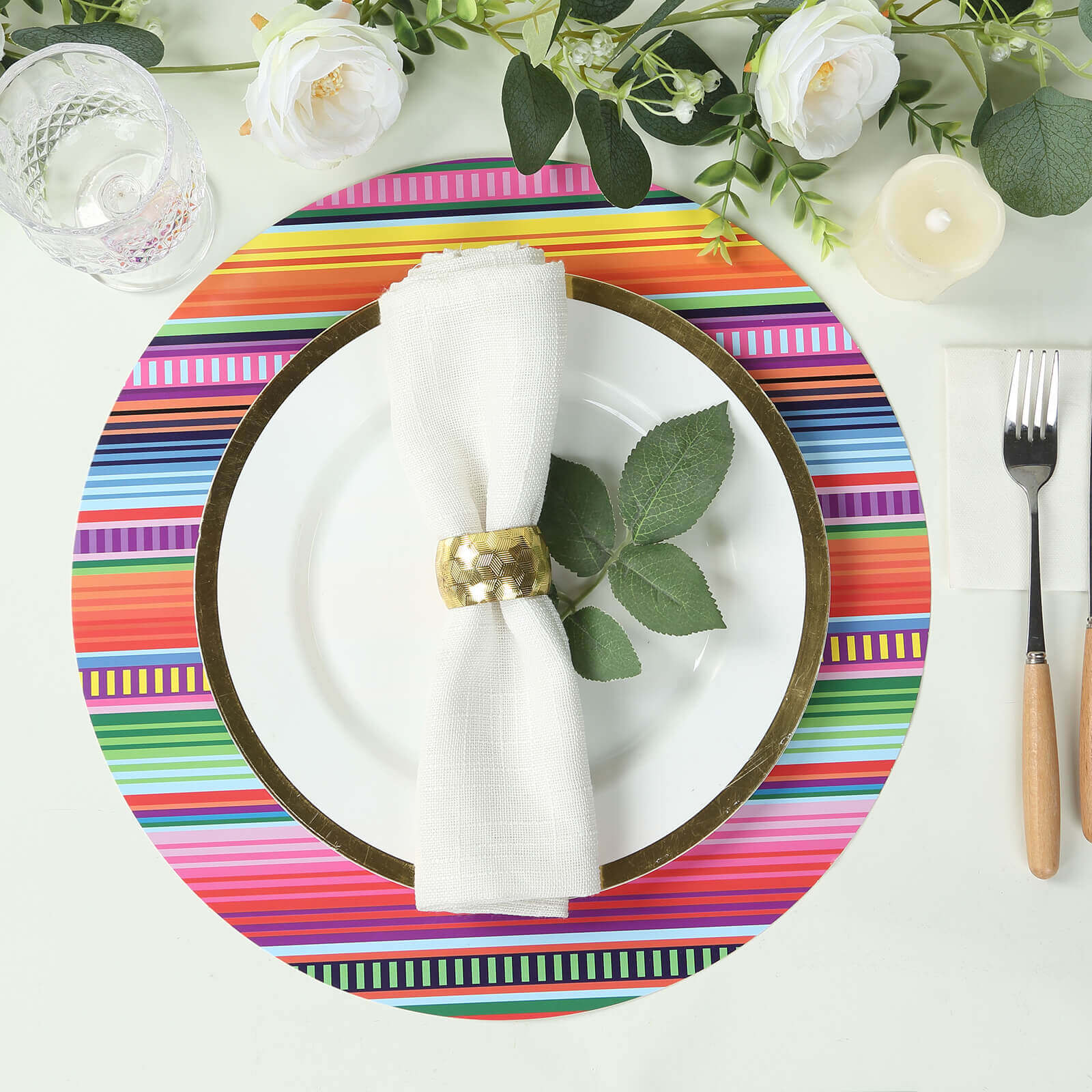 10 - Pack Disposable Table Placemats with Multicolor Mexican Serape Fiesta Striped Print - 300GSM Festive Paper Placemats for Cinco de Mayo & Mexican - Themed Events 13" - Bell Racket Store