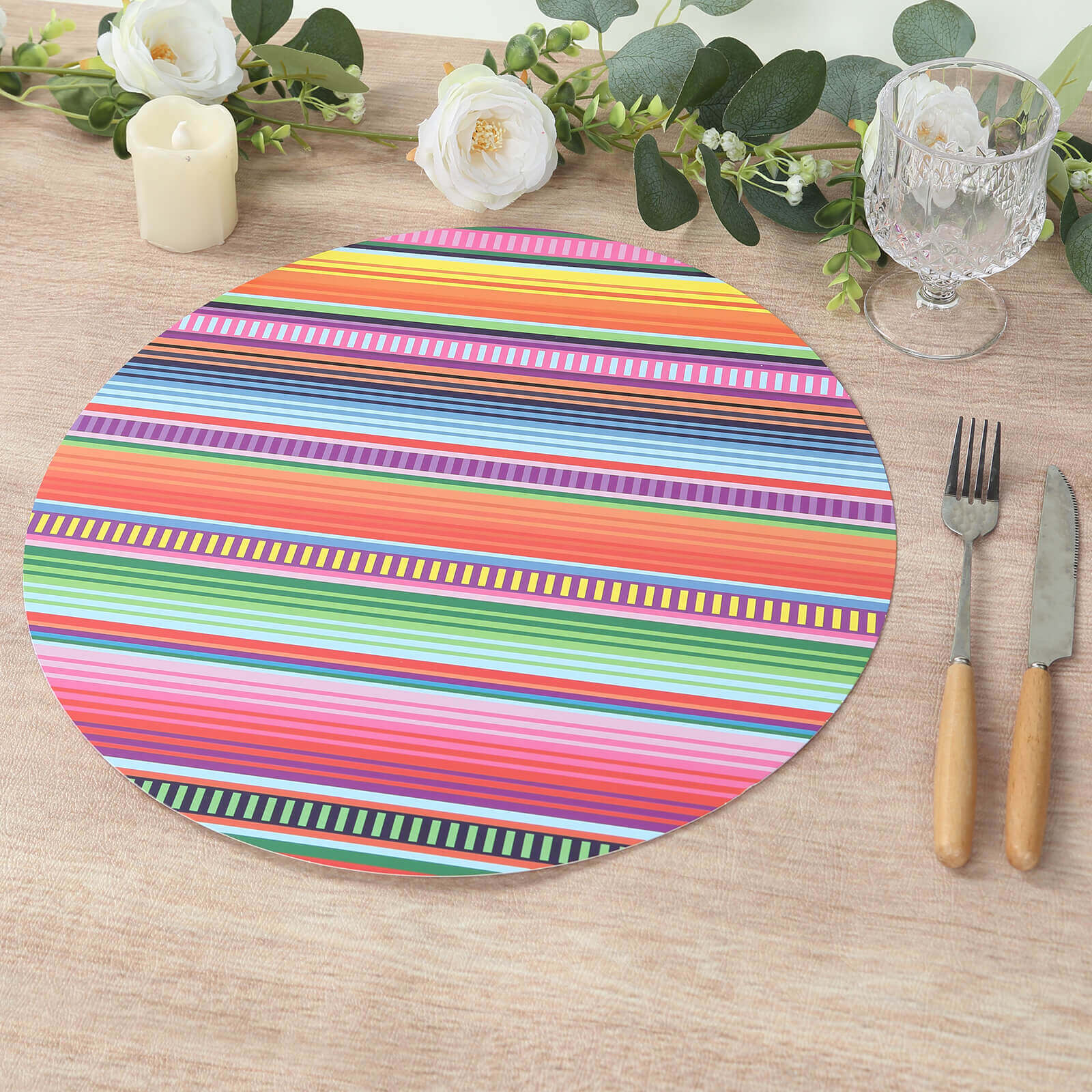 10 - Pack Disposable Table Placemats with Multicolor Mexican Serape Fiesta Striped Print - 300GSM Festive Paper Placemats for Cinco de Mayo & Mexican - Themed Events 13" - Bell Racket Store