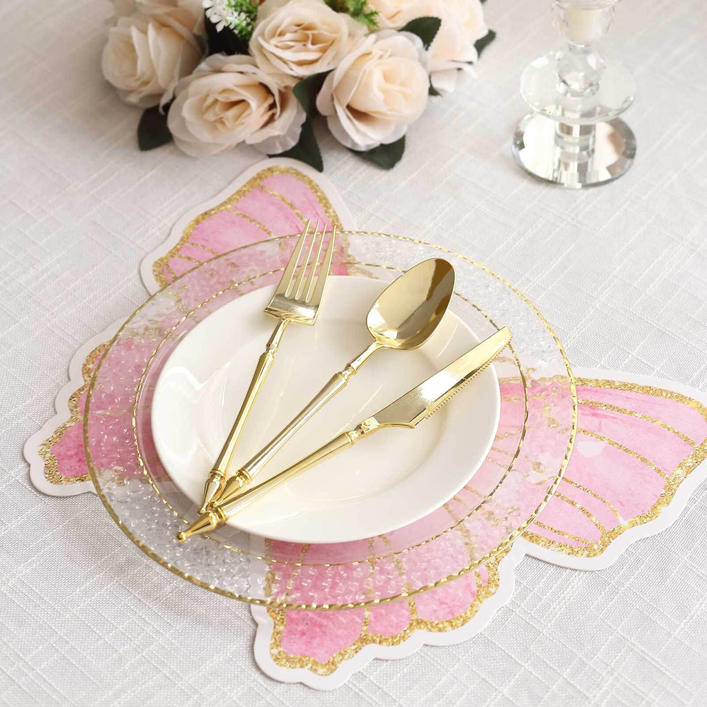 10 - Pack Disposable Table Placemats with Pink Butterfly Design & Gold Glitters - 400GSM Cardboard Placemats for Kids' Parties, Baby Showers & Celebrations 14" - Bell Racket Store