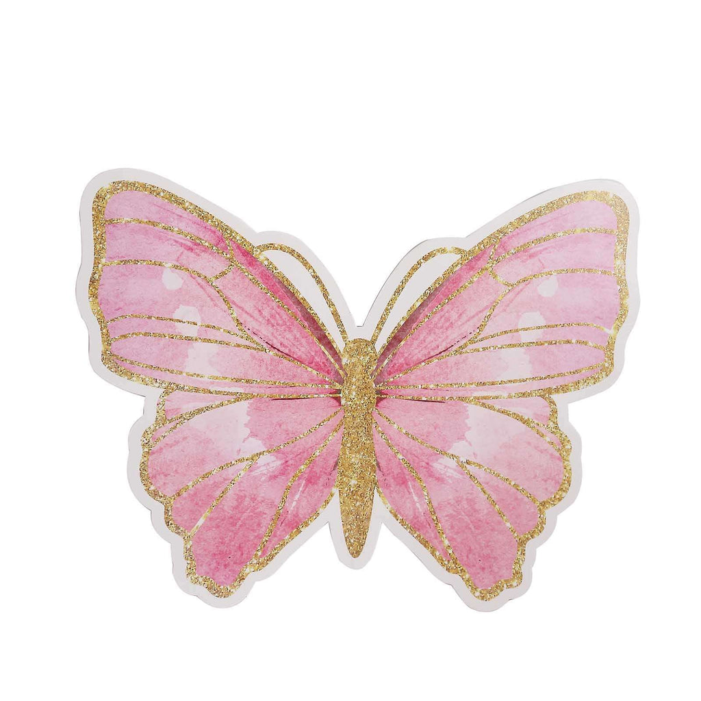 10 - Pack Disposable Table Placemats with Pink Butterfly Design & Gold Glitters - 400GSM Cardboard Placemats for Kids' Parties, Baby Showers & Celebrations 14" - Bell Racket Store