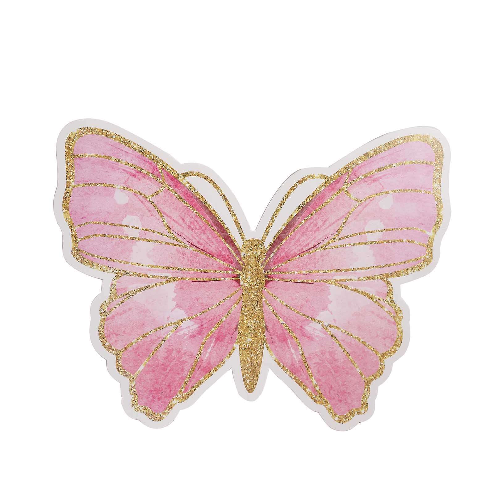 10 - Pack Disposable Table Placemats with Pink Butterfly Design & Gold Glitters - 400GSM Cardboard Placemats for Kids' Parties, Baby Showers & Celebrations 14" - Bell Racket Store
