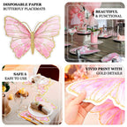 10 - Pack Disposable Table Placemats with Pink Butterfly Design & Gold Glitters - 400GSM Cardboard Placemats for Kids' Parties, Baby Showers & Celebrations 14" - Bell Racket Store
