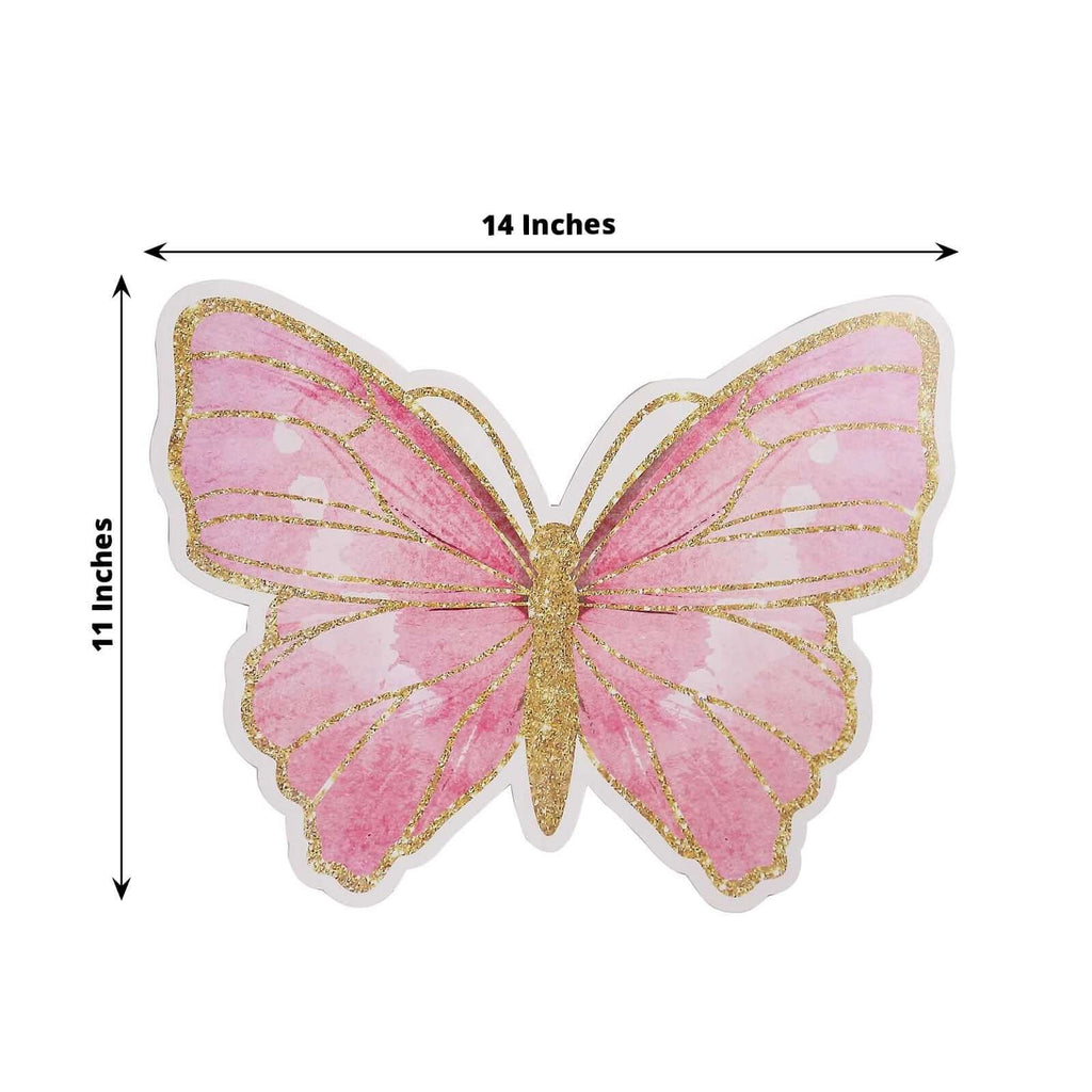 10 - Pack Disposable Table Placemats with Pink Butterfly Design & Gold Glitters - 400GSM Cardboard Placemats for Kids' Parties, Baby Showers & Celebrations 14" - Bell Racket Store