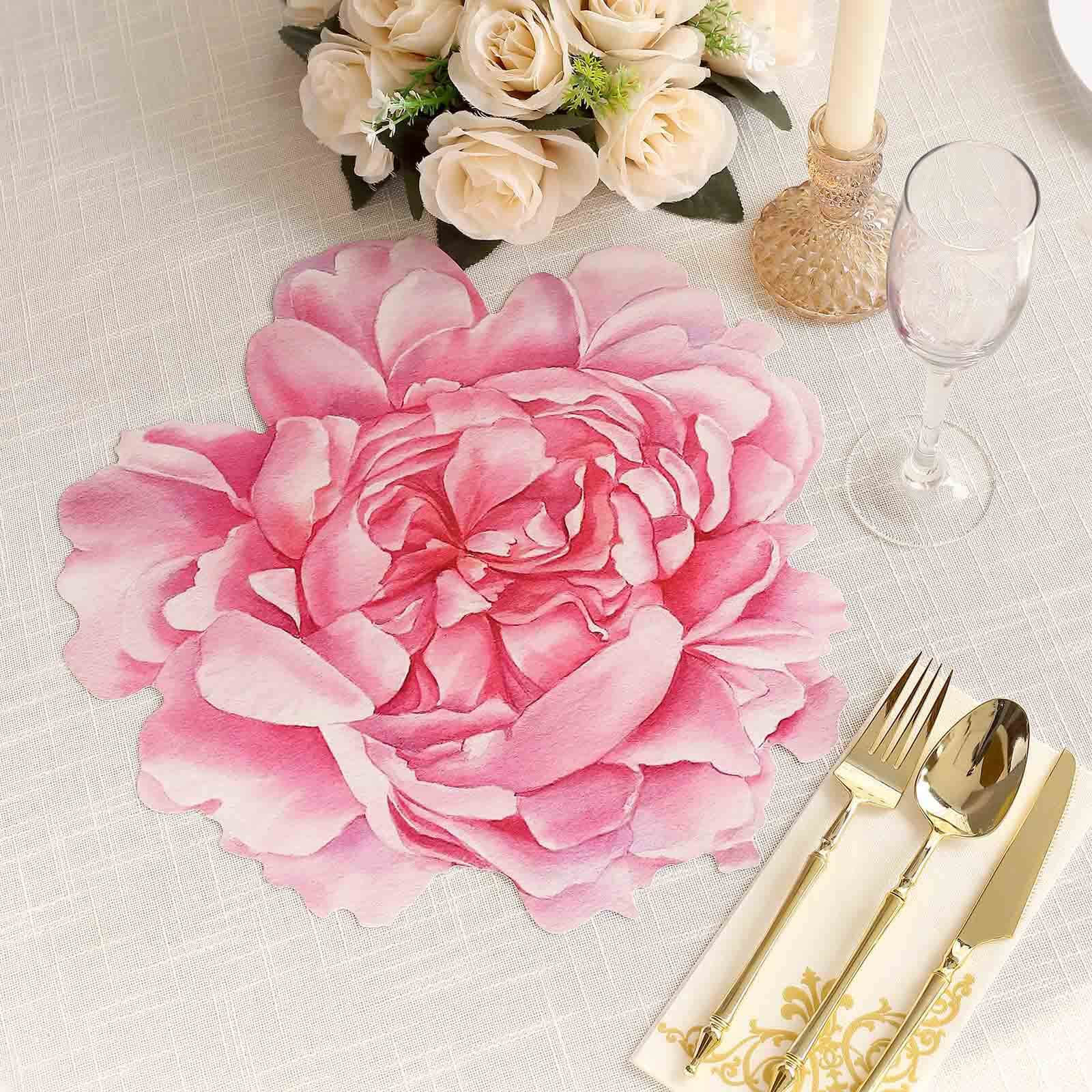 10 - Pack Disposable Table Placemats with Pink Peony Flower Print - 400GSM Floral Cardboard Placemats for Dinner Parties & Gatherings 14" - Bell Racket Store