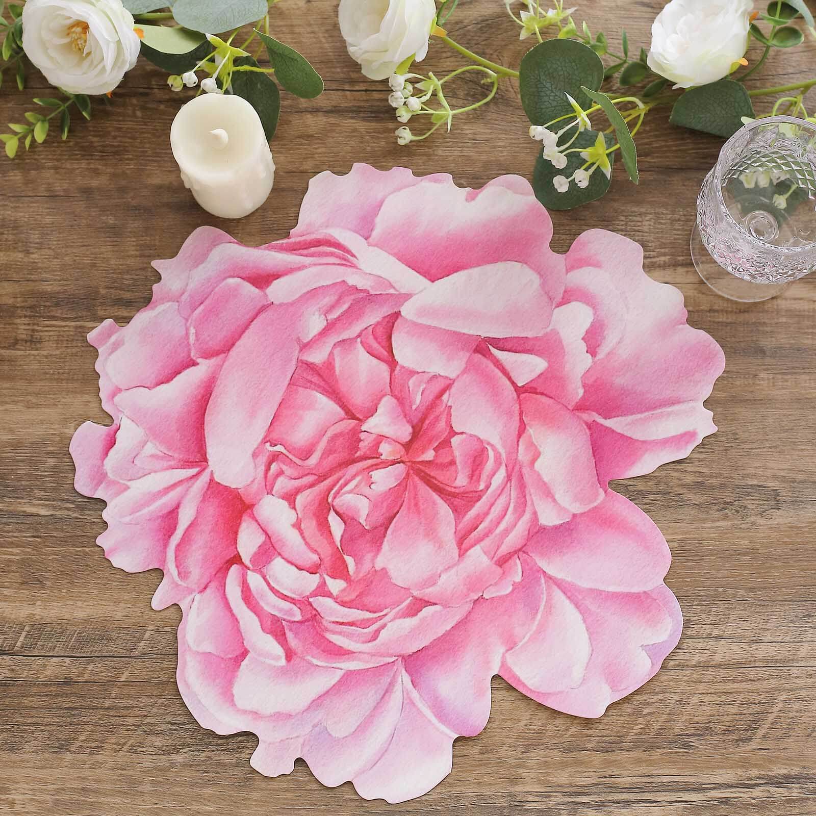 10 - Pack Disposable Table Placemats with Pink Peony Flower Print - 400GSM Floral Cardboard Placemats for Dinner Parties & Gatherings 14" - Bell Racket Store