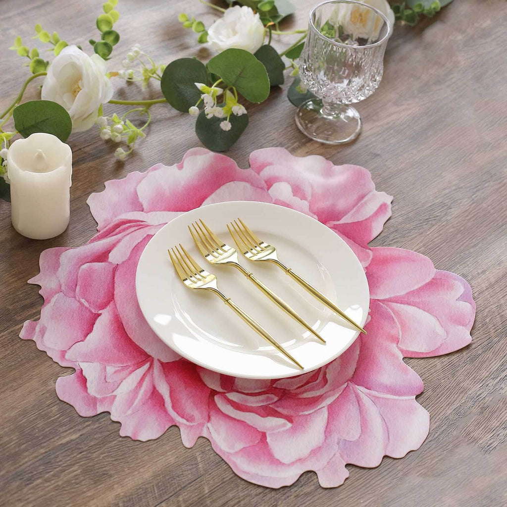 10 - Pack Disposable Table Placemats with Pink Peony Flower Print - 400GSM Floral Cardboard Placemats for Dinner Parties & Gatherings 14" - Bell Racket Store