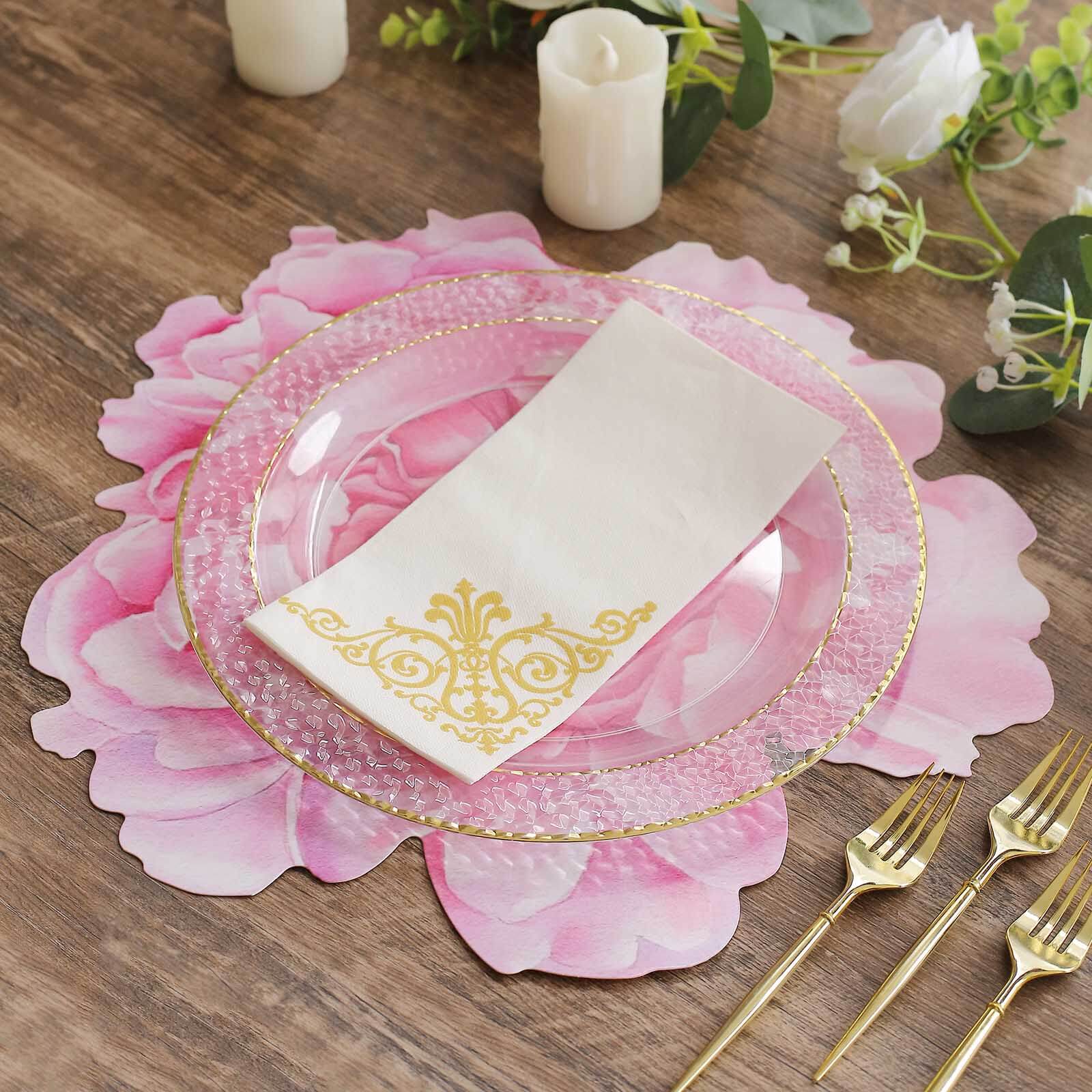 10 - Pack Disposable Table Placemats with Pink Peony Flower Print - 400GSM Floral Cardboard Placemats for Dinner Parties & Gatherings 14" - Bell Racket Store