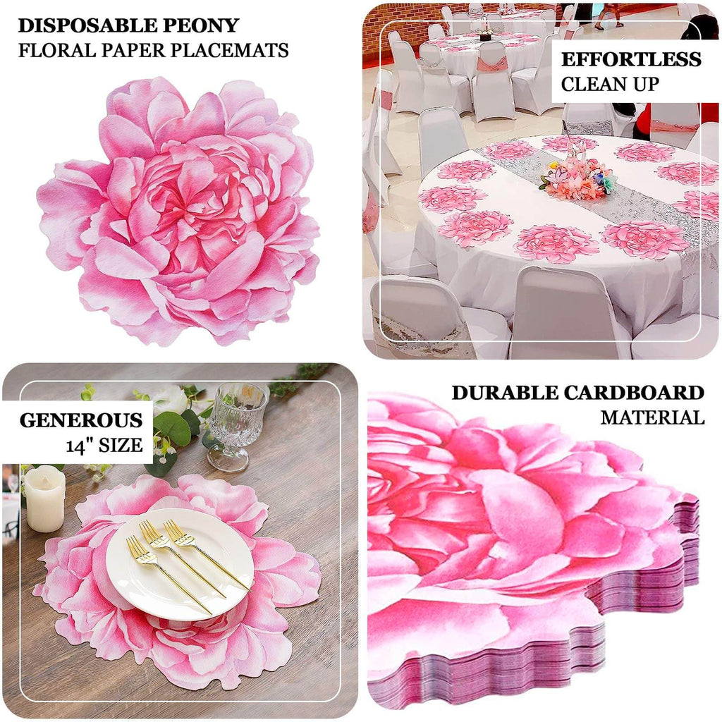10 - Pack Disposable Table Placemats with Pink Peony Flower Print - 400GSM Floral Cardboard Placemats for Dinner Parties & Gatherings 14" - Bell Racket Store