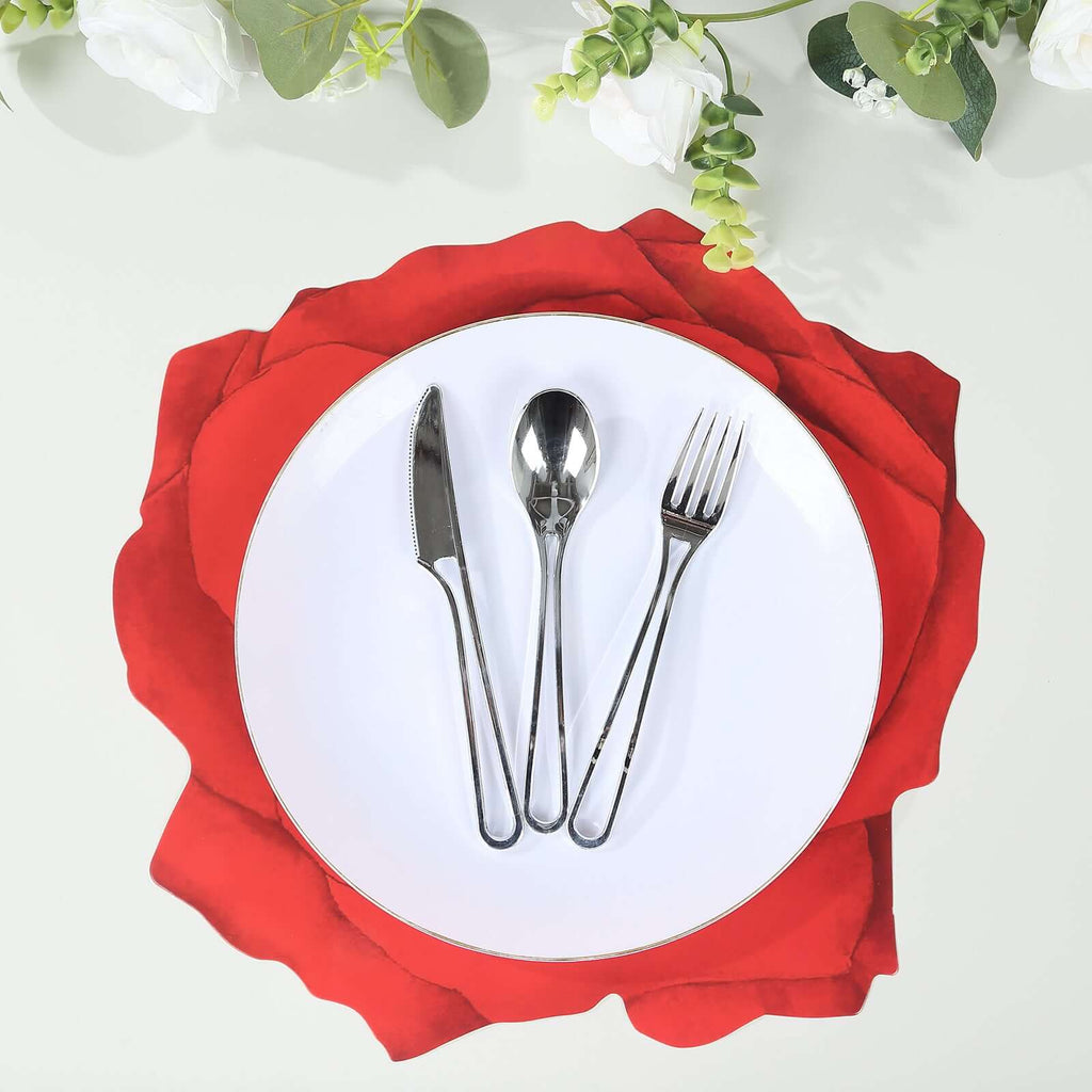 10 - Pack Disposable Table Placemats with Red Rose Flower Design - 400GSM Floral Cardboard Placemats for Romantic Themes & Garden Parties 14" - Bell Racket Store