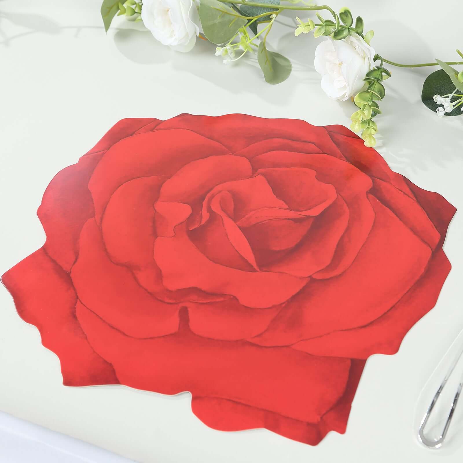 10 - Pack Disposable Table Placemats with Red Rose Flower Design - 400GSM Floral Cardboard Placemats for Romantic Themes & Garden Parties 14" - Bell Racket Store
