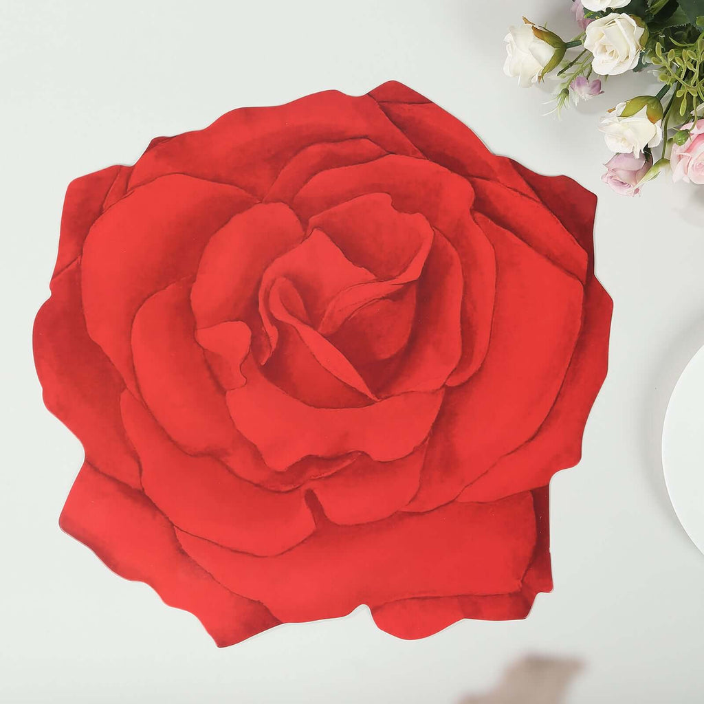 10 - Pack Disposable Table Placemats with Red Rose Flower Design - 400GSM Floral Cardboard Placemats for Romantic Themes & Garden Parties 14" - Bell Racket Store