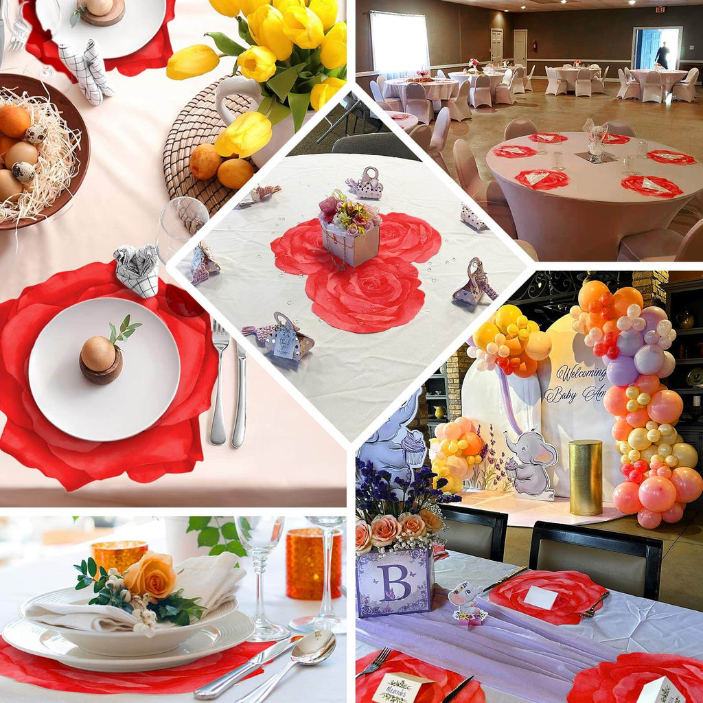 10 - Pack Disposable Table Placemats with Red Rose Flower Design - 400GSM Floral Cardboard Placemats for Romantic Themes & Garden Parties 14" - Bell Racket Store