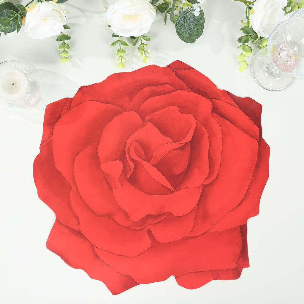 10 - Pack Disposable Table Placemats with Red Rose Flower Design - 400GSM Floral Cardboard Placemats for Romantic Themes & Garden Parties 14" - Bell Racket Store