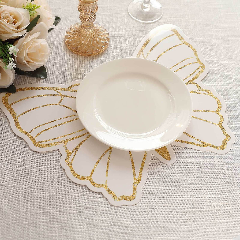 10 - Pack Disposable Table Placemats with White Butterfly Design & Gold Glitters - 400GSM Cardboard Placemats for Kids' Parties, Baby Showers & Celebrations 14" - Bell Racket Store