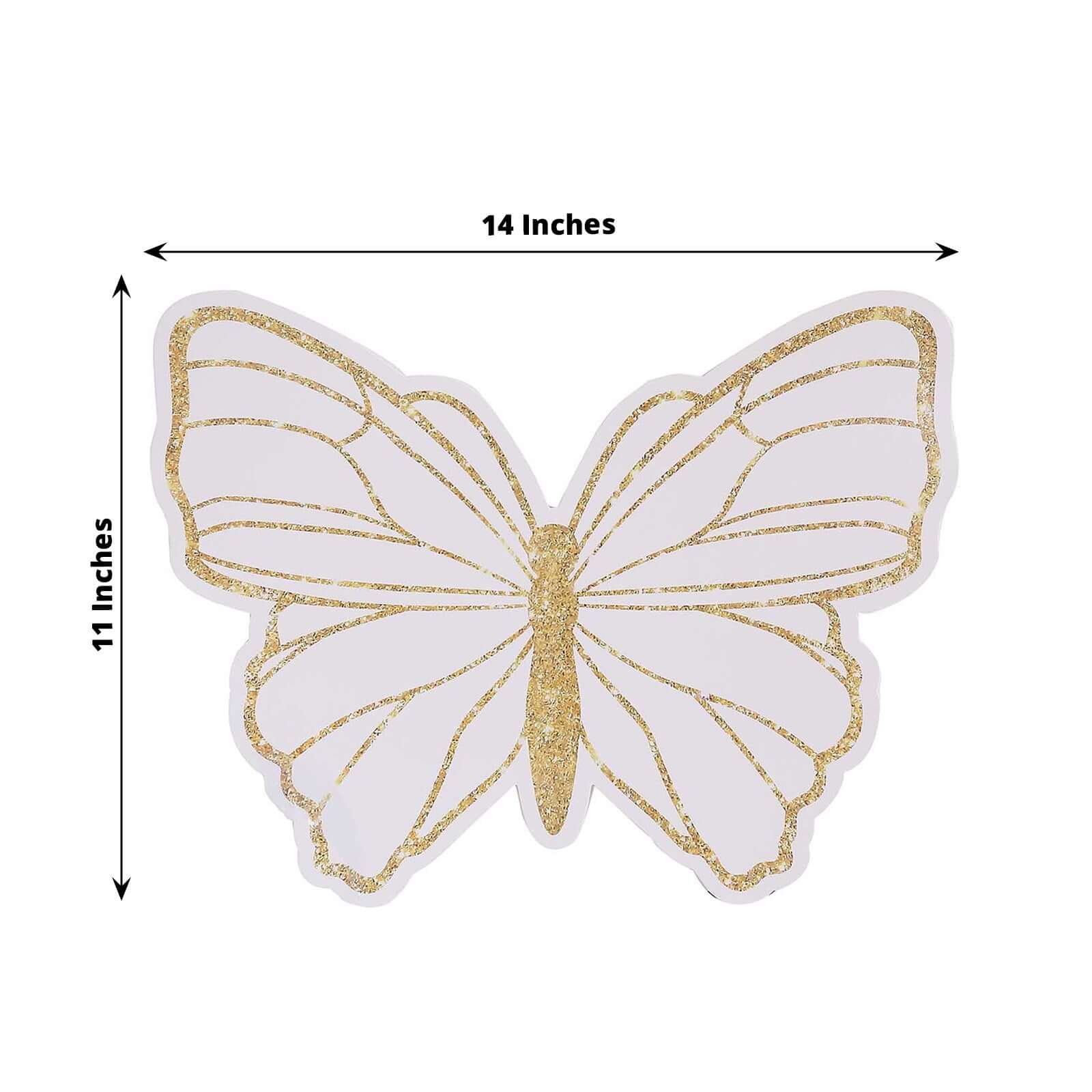 10 - Pack Disposable Table Placemats with White Butterfly Design & Gold Glitters - 400GSM Cardboard Placemats for Kids' Parties, Baby Showers & Celebrations 14" - Bell Racket Store
