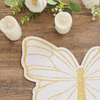 10 - Pack Disposable Table Placemats with White Butterfly Design & Gold Glitters - 400GSM Cardboard Placemats for Kids' Parties, Baby Showers & Celebrations 14" - Bell Racket Store