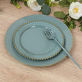 10 - Pack Dusty Blue Plastic Dessert Plates â€“ 8" Round with Gold Beaded Rim, Disposable for Parties & Events - Bell Racket Store