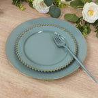 10 - Pack Dusty Blue Plastic Dessert Plates â€“ 8" Round with Gold Beaded Rim, Disposable for Parties & Events - Bell Racket Store