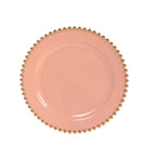 10 - Pack Dusty Rose Plastic Dessert Plates â€“ 8" Round with Gold Beaded Rim, Disposable for Parties & Events - Bell Racket Store