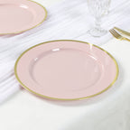 10 - Pack Economy Plastic Round Charger Plates 12" in Blush with Wide Gold Rim, Decorative Dinner Party Serving Plates - Bell Racket Store