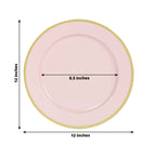 10 - Pack Economy Plastic Round Charger Plates 12" in Blush with Wide Gold Rim, Decorative Dinner Party Serving Plates - Bell Racket Store