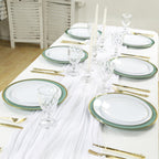 10 - Pack Economy Plastic Round Charger Plates 12" in Dusty Sage Green with Wide Gold Rim, Decorative Dinner Party Serving Plates - Bell Racket Store