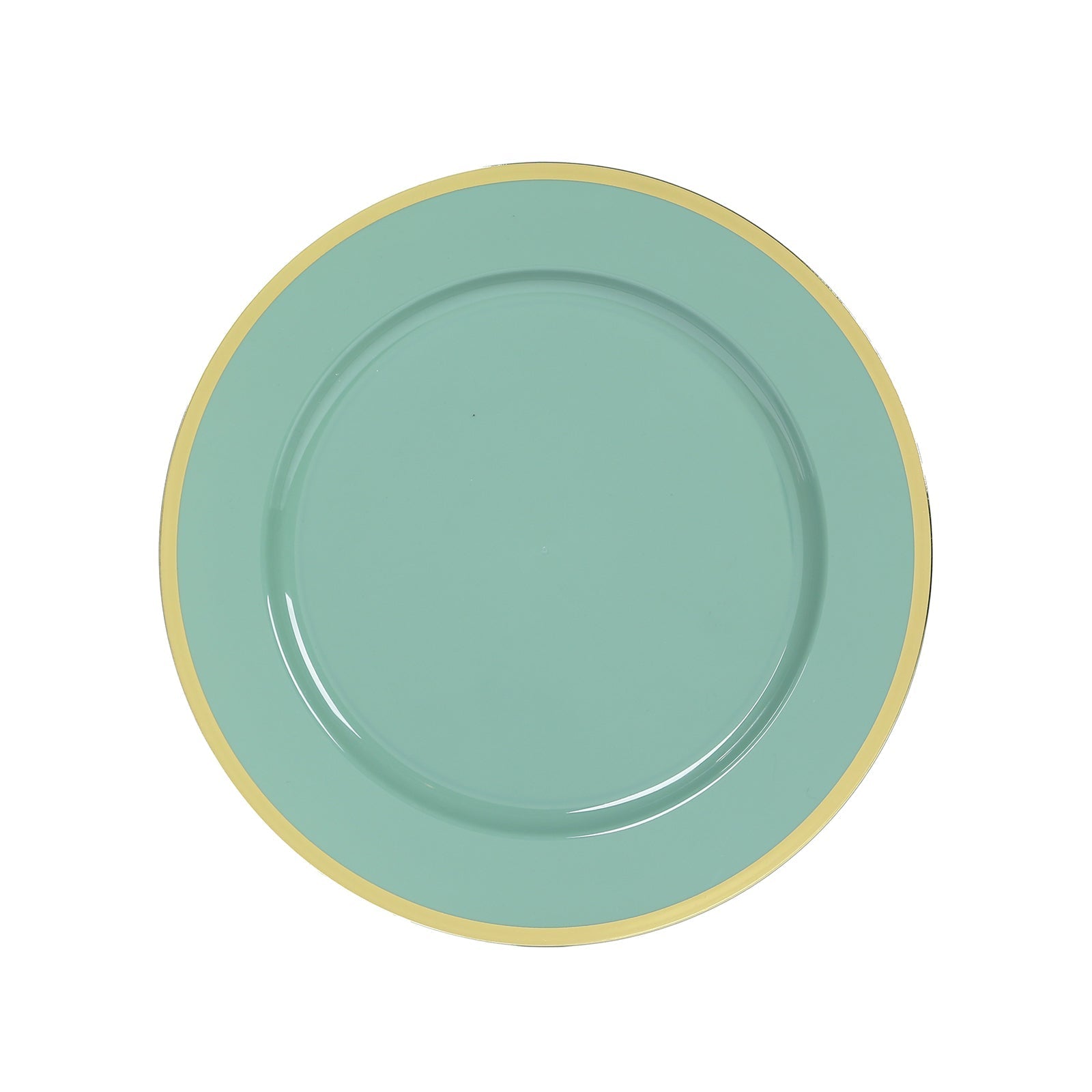 10 - Pack Economy Plastic Round Charger Plates 12" in Dusty Sage Green with Wide Gold Rim, Decorative Dinner Party Serving Plates - Bell Racket Store