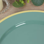 10 - Pack Economy Plastic Round Charger Plates 12" in Dusty Sage Green with Wide Gold Rim, Decorative Dinner Party Serving Plates - Bell Racket Store