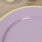 10 - Pack Economy Plastic Round Charger Plates 12" in Lavender Lilac with Wide Gold Rim, Decorative Dinner Party Serving Plates - Bell Racket Store