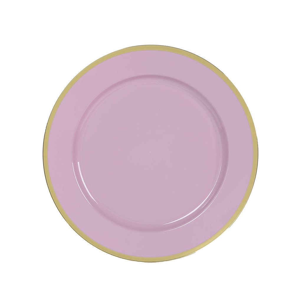 10 - Pack Economy Plastic Round Charger Plates 12" in Lavender Lilac with Wide Gold Rim, Decorative Dinner Party Serving Plates - Bell Racket Store