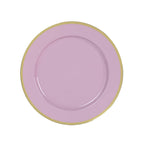 10 - Pack Economy Plastic Round Charger Plates 12" in Lavender Lilac with Wide Gold Rim, Decorative Dinner Party Serving Plates - Bell Racket Store