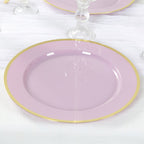 10 - Pack Economy Plastic Round Charger Plates 12" in Lavender Lilac with Wide Gold Rim, Decorative Dinner Party Serving Plates - Bell Racket Store